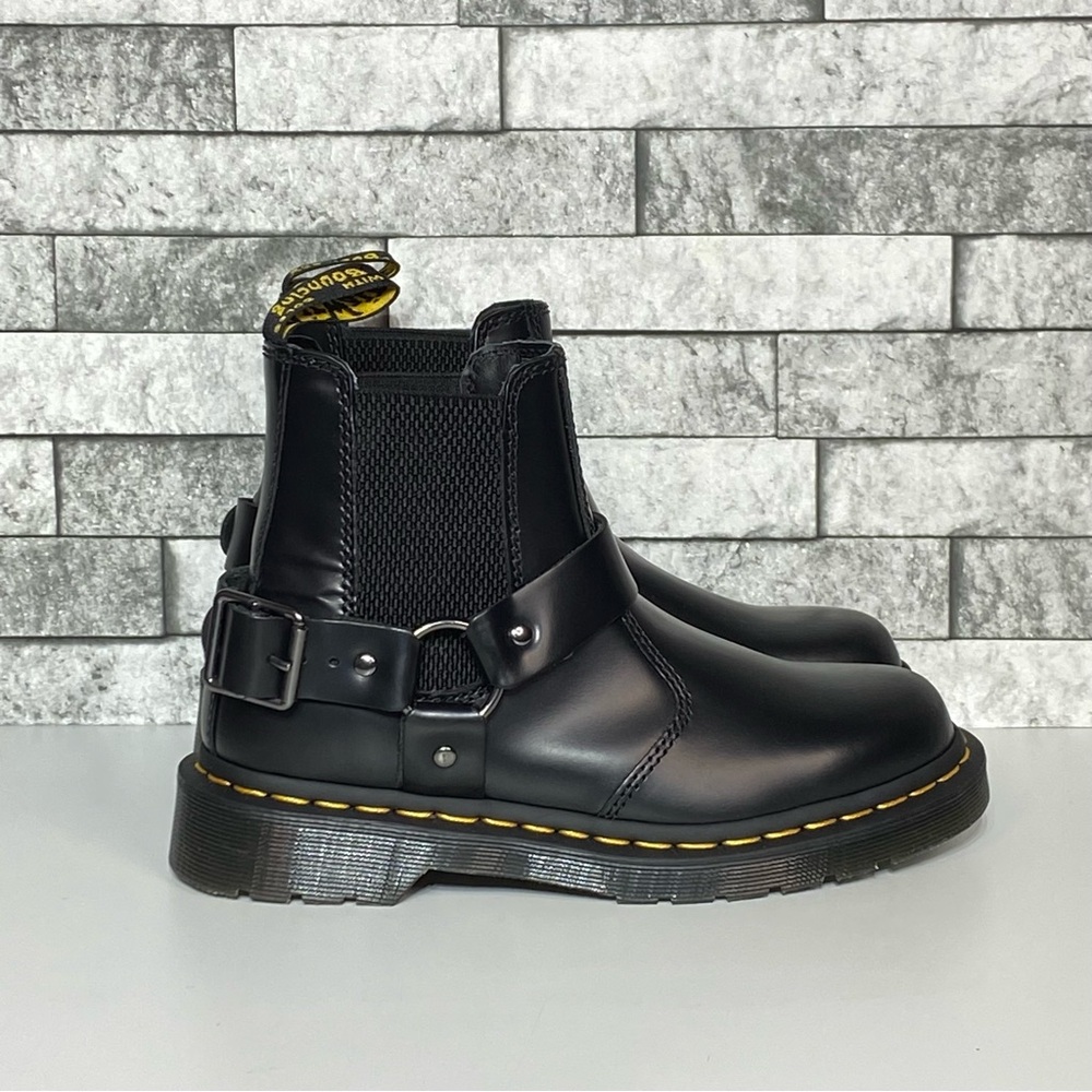 Dr. Martens Black Ankle Boots with Yellow Stitching